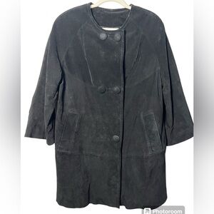 Vintage 90s Adrienne Landau Black Suede Swing Peacoat 100% Leather